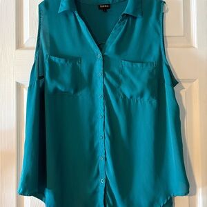 Torrid Teal Georgette Sleeveless Tank with Pockets Size 2